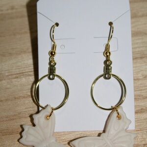 Cream and Gold Minimalist Hoop Earrings